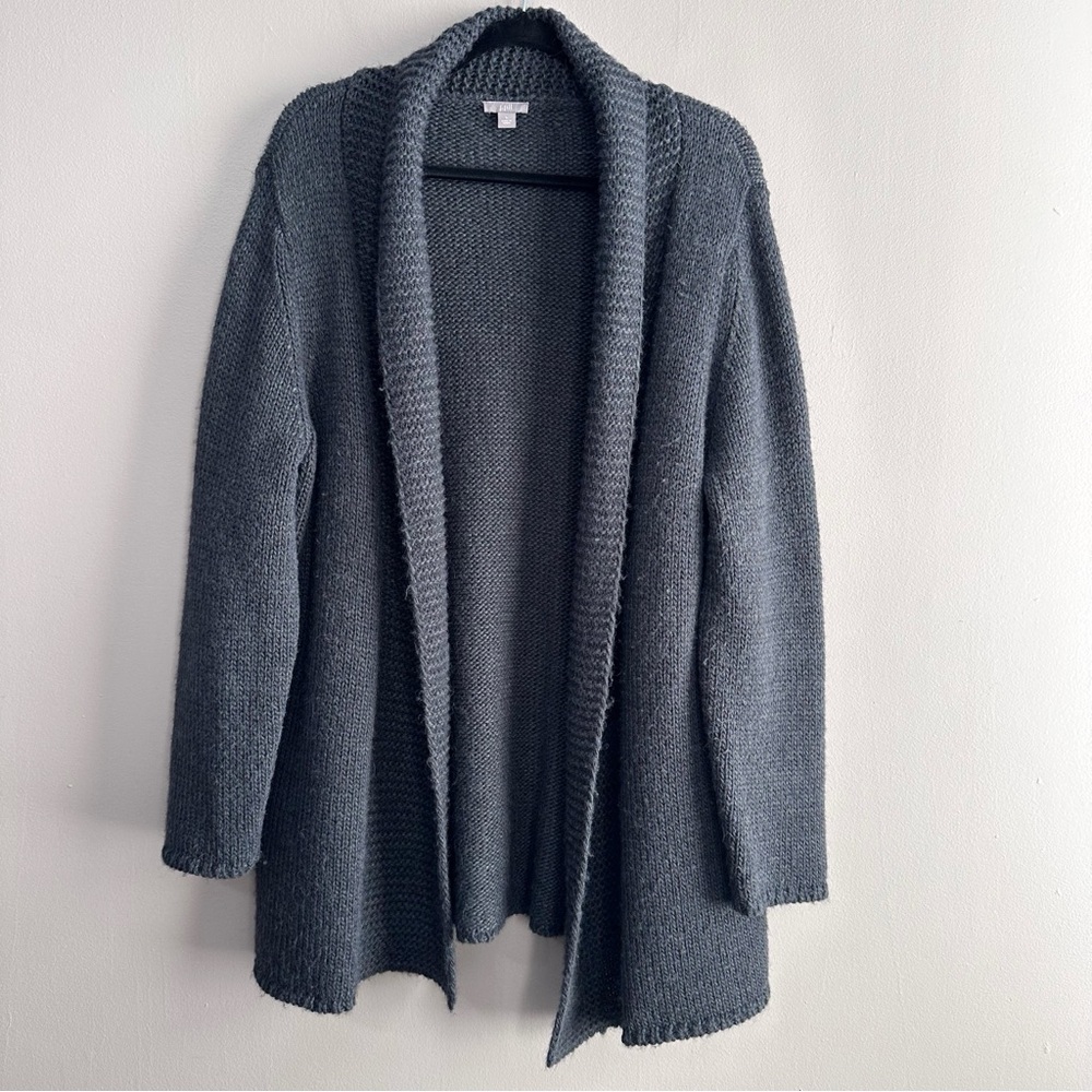 J. Jill Charcoal Gray Alpaca Blend Chunky Knit Open Front Cardigan Womens Large